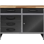 Ondis24 Werkbank Metall mit Schubladen, Schubladen & Türen, Werkstatt Metall 120 cm, Werktisch 120cm, Montagewerkbank, 28mm Buchenholzarbeitsplatte (120 cm und 5 Schubladen)