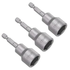 Saipor 3 Stück 17mm Magnete Sechskant Stecknuss Set, Sechskantschaft Steckschlüssel-Bit-Satz, Bit Stecknuss Nuss Adapter, Magnetische Steckschlüssel-Set für Akkuschrauber und Schrauber, 65mm Länge