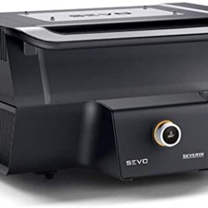 SEVERIN SEVO GT Elektrogrill mit Deckel, elektrischer Tischgrill mit schnellem Grillstart in 10 min bis 500 °C, Balkon Grill mit OLED-Display, für innen und außen, 3.000 W, Edelstahl/Schwarz, PG 8106