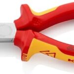 KNIPEX Flachrundzange mit Schneide (Radiozange) verchromt isoliert mit Mehrkomponenten-Hüllen, VDE-geprüft 160 mm, 25 26 160