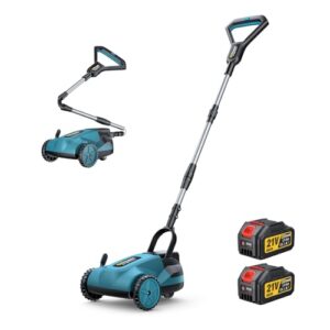 10" Akku-Rasenmäher Fertigset,Handrasenmäher,für Rasenflächen bis 80 m²,Bürstenloser Motor,3 Schnitthöhen (1.02"-2.2"), 2 * 4,0ah Akku,Safe Tilt 20°-70°für Kleine Höfe