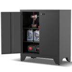Aktenschrank, Abschließbarer Metallschrank, Mehrzweckschrank mit Kombinationsschloss, Werkzeugschrank, Verstellbare Regale, Garage, Abstellraum,Büro, Wohnzimmer, 90cm x 80cm x 40 cm, Schwarz