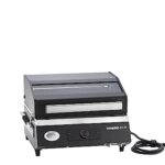 RÖSLE Elektrogrill BBQ-Portable Videro E2-P, tragbarer Tischgrill mit 2 Brennern, Warmhalterost und Deckel mit Glaseinsatz, pulverbeschichteter Stahl, schwarz/silbern