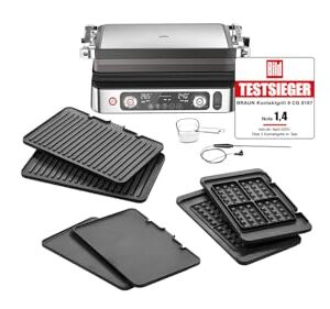 Braun MultiGrill 9 Pro CG 9167, Kontaktgrill mit Grill-, Flach-, Waffelplatten und Temperaturfühler, Grillpositionen: Kontakt, BBQ, Ofen, Spülmaschinenfeste Platten, Boost-Funktion bis 265°