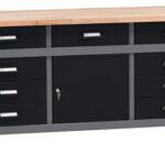 Küpper Werkbank Modell 12879, 170 x 60 x 84 cm, 9 Schubladen, 1 Tür, 300 kg Traglast, 30 mm Massive Buchenarbeitsplatte (Schwarz)