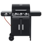 Outsunny Gasgrill 11,6 KW Grillwagen inkl 4 Edelstahl-Brenner Thermometer Kochplatte Flaschenöffner Seitenablagen,BBQ Gartengrill für Balkon 110 x 50 x 100 cm