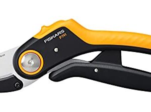 Fiskars Amboss-Gartenschere, Plus PowerLever, P741, Für trockenes und hartes Holz, Antihaftbeschichtet, Edelstahl-Klingen, Länge: 22,1 cm, Schwarz/Orange, 1057171