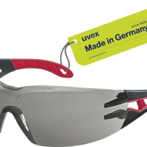 Uvex pheos - Schutzbrille - sportliche Sicherheitsbrille mit 100% UV-Schutz - metallfrei, Anti-Beschlag & kratzfest - schwarz/rot, grau 23%