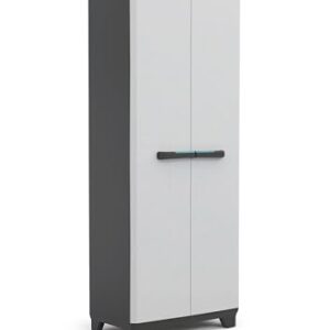 Keter Linear Kunststoffschrank, hoch, hellgrau/schwarz/blau, 68 x 39 x 173 cm