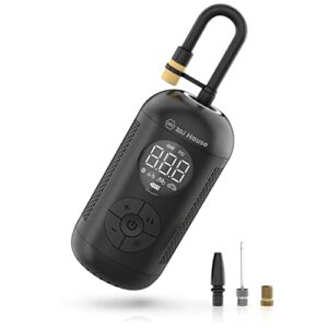 Wiha zai Hause Elektrische Luftpumpe für Fahrrad & Auto mit Akku 3,7 V inkl. Adaptern für Motorrad/Ball/Rad/Kfz bis zu 10 bar/150 psi I Mobiler Kompressor mit LED-Ringlicht I Fahrradluftpumpe tragbar