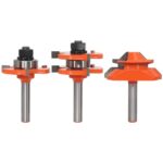 AKYLIN 3tlg 45 Grad Gehrungsfräser Nut und Feder Fräser Set 8mm Schaft,Scheibennutfräser mit 4 Lager,Holzfräser Wolframkarbid Hartmetall Fräser für die Holzbearbeitung