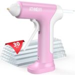 Akku Heißklebepistole 4V 20W, 10S Schnelles Aufheizen, 30 Mini Klebesticks (7×100 mm), USB-C Wiederaufladung, Anti-Tropf-Düse, Automatische Abschaltung, Für DIY, Bastelarbeiten, Reparaturen (Rosa)