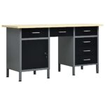 HUAKEHOM Arbeitstisch mit 6 Schubladen 1 Schrank Höhenverstellbare Füße Werkstatt Werkbank Werktisch Packtisch Schwarz 160x60x85cm Stahl