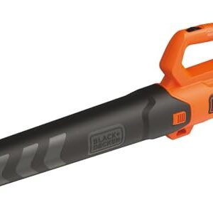 Black+Decker Axial Akku-Laubbläser BCBL200L (18V, 2.0Ah, hohe Blasgeschwindigkeit von 145 km/h, Luftvolumen 577 m³/h, integrierter Laubkratzer, für Terrassen, Wege, Gärten, inkl. Akku & Ladegerät)