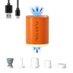 FLEXTAILGEAR Tiny Pump 2X, elektrische Pumpe mit wiederaufladbarem 1300-mAh-Akku, tragbare kompakte Minipumpe mit Licht, Aufblasen/Entleeren, Luftkissen, Schwimmring, Vakuumbeutel (Orange)