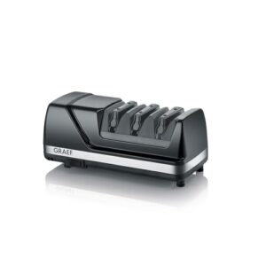 GRAEF. CX125 - Elektrischer Messerschärfer, 3 Stufen, Perfekte Schleifwinkel für 15° Klingen, Diamantbeschichtung, Für Küchen-, Jagd-, Gewerbe-, Wellenschliffmesser, Ultrascharfe Klingen, Schwarz