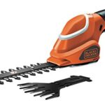Black+Decker Akku-Strauch- und Grasschere werkzeugloser Klingenwechsel (7 V, Laufzeit ca. 50min, leichtes Gewicht inkl. Ladekabel und Ladestation, 3 Stufen-Ladestandanzeige) schwarz orange, GSL700