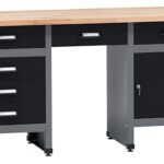 Küpper Werkbank 12579, 170 x 60 x 84 cm, 6 Schubladen, 1 Tür, 300 kg Traglast, 30 mm Massive Buchenarbeitsplatte (Schwarz)