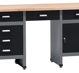 Küpper Werkbank 12579, 170 x 60 x 84 cm, 6 Schubladen, 1 Tür, 300 kg Traglast, 30 mm Massive Buchenarbeitsplatte (Schwarz)