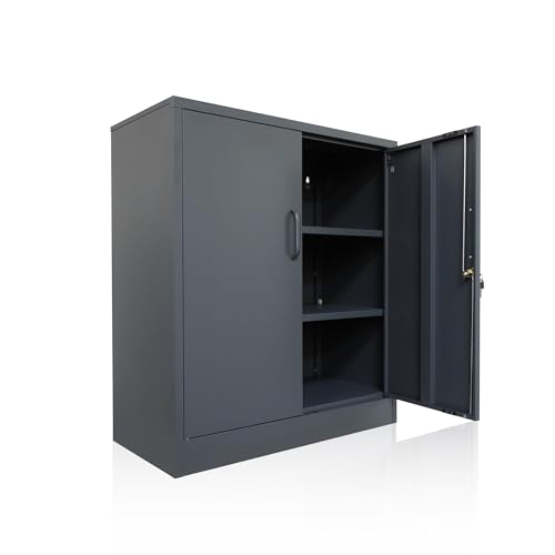 ONDIS24 Aktenschrank, Mehrzweckschrank, Schloss, verstellbare Ablagen, Stabil, belastbar, Doppeltüren mit Türmagnet, Griffen Robust und sicher, werkzeugschrank, Büro, Werkstatt, Garage (Anthrazit, 90)