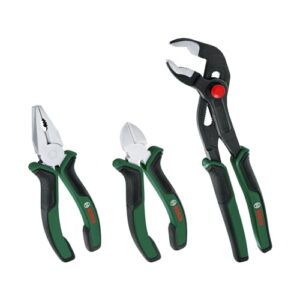 Bosch Zangen-Set, 3-teilig (hochwertige, präzise, langlebige Zangen: 160mm Seitenschneider, 180mm Kombinationszange, 250mm Wasserpumpenzange; ergonomischer Softgrip) - Amazon Edition