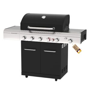 Megamaster 5B Lux Gasgrill 5+1 Brenner - Hochwertiger Grillwagen Outdoor, 26KW, Turbobrenner, Seitenkocher und Keramik-Backburner - Edelstahl-Rost, Mit Seitenbrenner