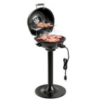 COSTWAY Elektrogrill 1600W freistehend, Standgrill mit 2-Zonen Grillplatte, Elektrischer BBQ Grill 93°C-219°C mit Standfuß und Antihaftbeschichtung für Balkon, Garten