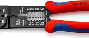 KNIPEX Crimpzange, 0,5-6,0 mm², mit F-Crimp, für isolierte Kabelschuhe, mit Abisolier- und Scheidfunktion, Presszange, Kabelschuhzange, 97 21 215