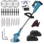 Rasentrimmer mit Akku 21V, Akku Rasentrimmer für Makita Batterie,Elektrischer Motorsense mit 2 * 2.0Ah Akkus und Ladegerät,4 Klingentypen,Freischneider-Akku für Gärten, Rasenflächen, Büsche
