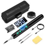 KKMOL Kabelloses Lötkolben Set, USB Akku Lötkolben mit LCD, Temperatur Einstellbare 180 ℃-450 ℃, 3 Lötspitzen, Lötdraht, Löt, Lötset für Reparatur des Schweißens - Schwarz