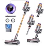 SunSare Akku Staubsauger 600W/50000Pa/65Min, Staubsauger Kabellos mit Smart Display und Ladestation, Leichter Antiverwicklung Akkusauger, Super Leise akkustaubsauger für Hartböden Teppiche Tierhaare