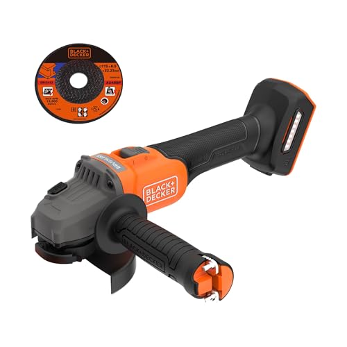 BLACK+DECKER Akku-Winkelschleifer (18V, 115mm Scheiben-ø, bürstenlos, Sanftanlauf, für Trenn, Schleif- und Schrupparbeiten, mit Zusatzhandgriff und Schutzhaube, ohne Akku und Ladegerät) BCG6L8N