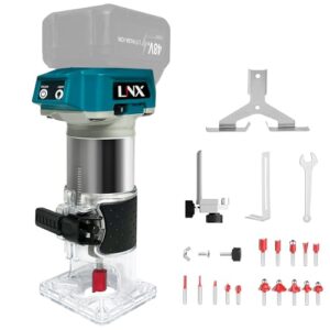 L1NXIXI Akku Oberfräse für Makita 18V, 800W Akku kantenfräse mit Bürstenloser Motor, 30.000 U/min, 6 Geschwindigkeiten, 6,35mm Durchmesser, 18V oberfräsen Akku mit 15 Stück 1/4" Fräser (ohne Akku)