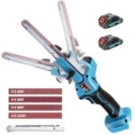 Akku Bandschleifer mit 2x2000mAh Akkus, Bürstenloser Akku-Bandfeile mit Schleifarme 9 mm und 13 mm inkl. 16x Schleifbänder, 6 Geschwindigkeiten, 100° Einstellbare Feilenschleifer