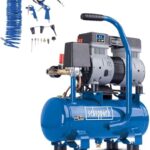 Scheppach HC08Si Ultra Silent Kompressor klein inkl. 14-tlg Zubehörset | 8bar Arbeitsdruck | 6L Kessel | 1,5PS / 1100W | ölfrei & wartungsarm | Ansaugleistung 162 L/min | Leise Kompressor 67,4 db(A)