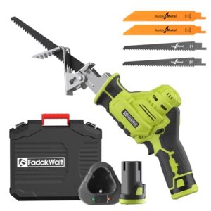 Akku Säbelsäge, FADAKWALT 12V Elektrische Reciprosäge mit 2000mAh Batterien, 4xSäbelsägeblatt,variabler Drehzahl von 0-2700 RPM, Elektrische Reciprosäge, Professional Säbelsäge