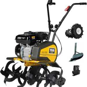 TEXAS Gartenfräse Motorhacke Bodenhacke Lilli 535TG Set Bodenfräse Benzin mit Antrieb mit Pflug und Rädersatz | 36-85 cm Arbeitsbreite | 4000 Watt | 5,5 PS | 33cm Tiefe | Vorwärts- und Rückwärtsgang