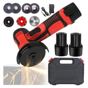 Mini Akku-Winkelschleifer, Multifunktional Doppelbatterie Akku Flex mit Leistungsstarker Motor, 7 Schleif- und Schneidzubehörteile und Aufbewahrungsbox zum Schneiden Polieren von Fliesen, Holz, Stahl