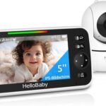 HelloBaby Babyphone mit Kamera, 3500 mAh 5 Zoll Bildschirm, Kabelgebundene Kamera, 355° Schwenken-120° Neige-Zoomen, Babyfone ohne WLAN, 2 Wege Audio, Temperatur, 8 Schlaflieder, Nachtsicht, HB6550