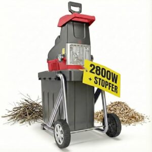 ONBEST Häcksler Garten – 2800 Watt Motor – 44 mm Schnittkapazität – 60 Liter Auffangbox – Selbsteinzug – Rücklauffunktion – inkl. Nachstopfer – Elektro Gartenhäcksler – Leisehäcksler für Holz