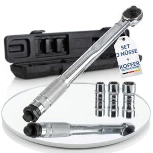NTG Drehmomentschlüssel 1/2" Zoll 40-210 Nm inkl. 3 Stecknüsse 17 | 19 | 21mm + Verlängerung inkl. Koffer | sehr präzise und robust | Auto Motorrad