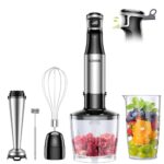 GDOR 1100W Pürierstab, 5 In 1 Stabmixer Edelstahl, Stufenlos Geschwindigkeitseinstellung Hand Blender Mit 2 Schneebesen, 800ml Messbecher, 600ml Häcksler