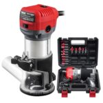 TEENO Oberfräse 800W 13000–33000 U/min mit Plastikbox, Elektrik Hand Holz Oberfräse Kantenfräse Mit 15 Stück 1/4" Fräsen Cuter,6 Geschwindigkeitsstufen, 3 Klemmen mit 1/4 Zoll (6 mm) und 8 mm