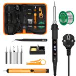 Lötkolben Set 80W LED Temperatur Einstellbar 180~520°C Lötkolben mit Schalter, 15 Sek. Schnelles Aufheizen, 50g Bleifreier Lötdraht, 5 Lötspitzen, Entlötpumpe, Lötkolbenständer, Pinzette, Lötset