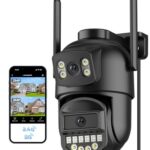 Reobiux Überwachungskamera Aussen,Mit Dual-Objektiv 6MP,2.4/5Ghz WLAN,Kamera Überwachung Aussen,360° PTZ,Ethernet,Farb-Nachtsicht,Zwei-Wege-Audio,Sirenenalarm,Kabel für Garage/Garten/haustür,IP66