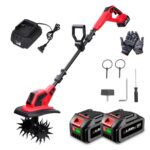 ONEVAN Gartenfräse Akku, 550W Bürstenloser Motorhacke, 16 cm Arbeitstiefe, 23 cm Arbeitsbreite, 2 4.0Ah Akkus, Verstellbarer Griff, Gartenfräse Elektrisch für Bodenbearbeitung und Gartenarbeit