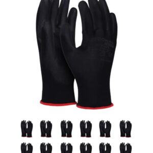 DONAU SAFETY Montagehandschuhe Handschuhe/Größe 08, 12 Paar/Kat. II/Schwarz/Handschuhe Arbeitshandschuhe aus Polyester/Polyurethan/Garten-, Builders, Mechaniker