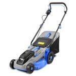 KANWOD Elektro Rasenmäher, 1600 W, 38 cm Schnittbreite, 5-stufige Schnitthöhenverstellung 30-75 mm, 42 L Grasfangkorb, 3400 U/min, empfohlen für Rasenflächen bis 1000 m², Grau/Blau