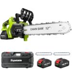 Supstable Akku Kettensäge 12 Zoll, Elektro Kettensäge 10000mAh, 1200W Bürstenloser Motor, Automatische Kettenschmierung, Werkzeuglose Kettenspannung, 30cm Schwertlänge, Ideal für Brennholz & Baum