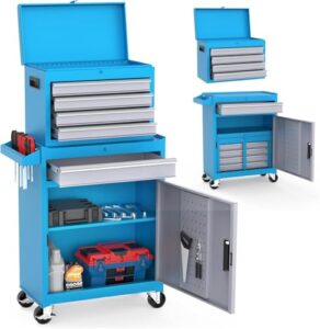 HOBBYZOO 2 in 1 Werkstattwagen inkl.Koffer & 5 Fächer & verstellbarem Regal|werkstattwagen leer|Mobiler Werkzeug-Wagen ohne Werkzeug，werkzeugwagen mit Schloss 100 kg Tragkraft|Metal （Blau）